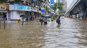 Mumbai street submerged in rainwater as civic issues mount ahead of elections.